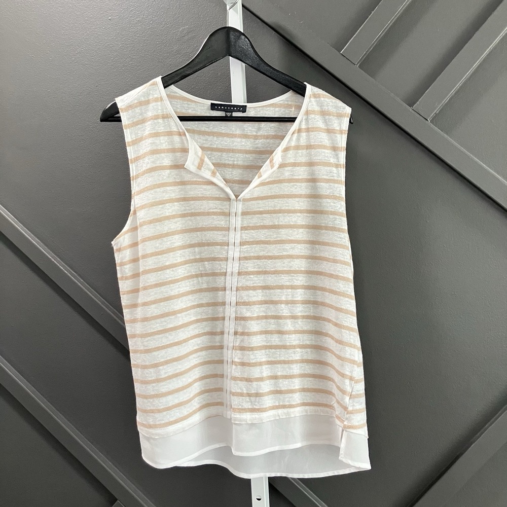 Sanctuary M Ivory Beige Striped Sleeveless Layered High Low Hem Blouse